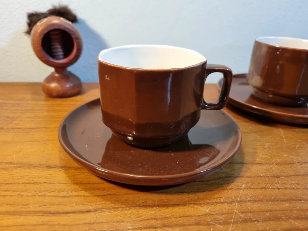 Kop met schotel Boch "Capuccino" bruin My Store