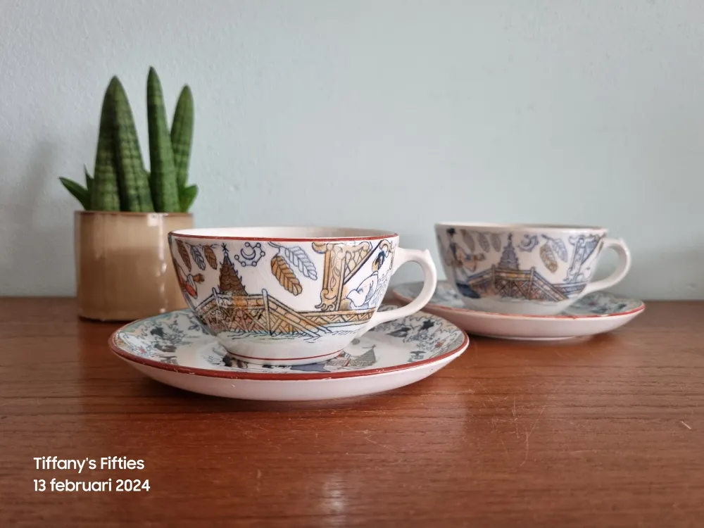 2 kopjes met schotel Boch "Boule" decor Timor My Store