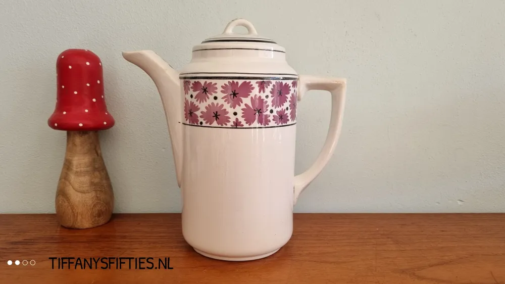 Oude brocante koffiepot Boch "Namur" paarse bloemen My Store
