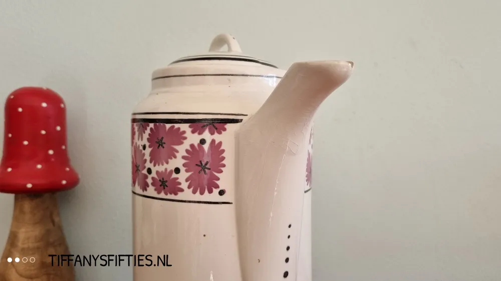 Oude brocante koffiepot Boch "Namur" paarse bloemen My Store