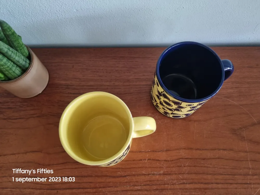 Set 2 vintage mokken geel-blauw My Store