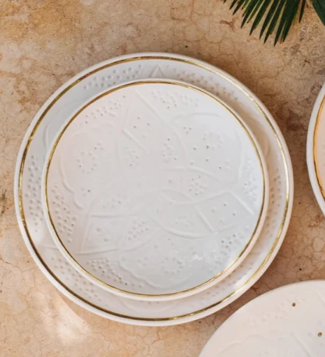 Chabi Chic Bord - Empreinte -wit/goud - keramiek - Ø 20 cm NOA MAY