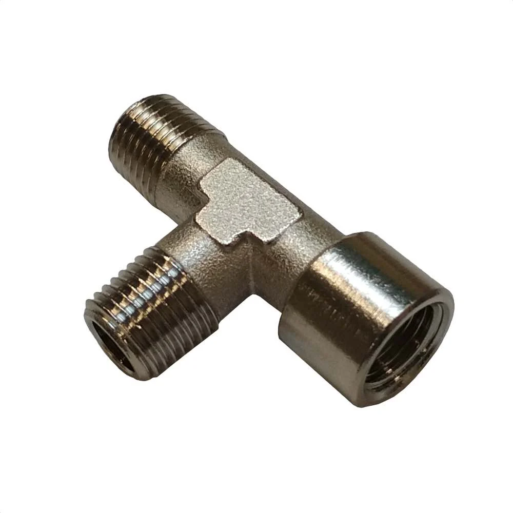 Fitting - 1/4" M - 1/4" M - 1/4" F - T-Stuk - Messing Nickel Plated Nuova Ricambi