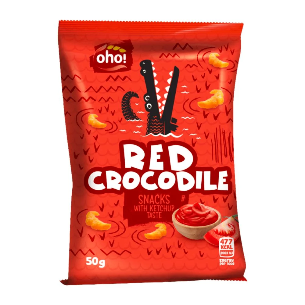 Oho! Rode Krokodil met Ketchup Smaak, ketchup chips van 50g