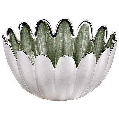 Ottaviani Margherita middelpunt 12cm H.6,5cm saliegroen verzilverd glas 800366V