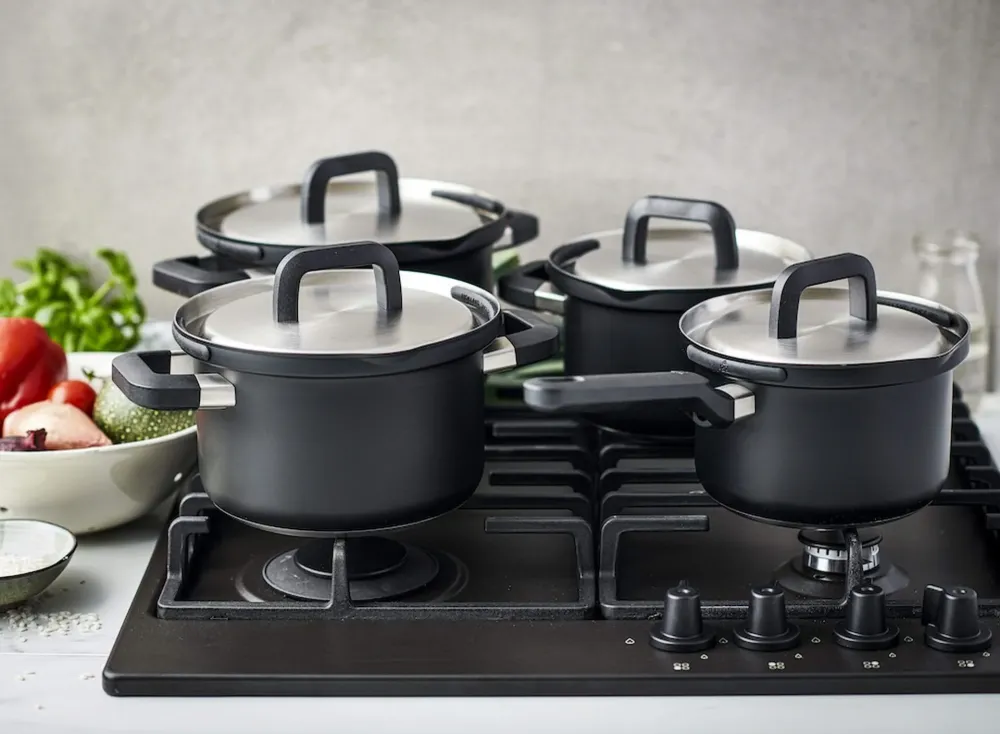 BK Pannenset Flow Cool Zwart 4-delig - RVS - Kookpan ø 16, 18, 20 cm & Steelpan ø 16 cm