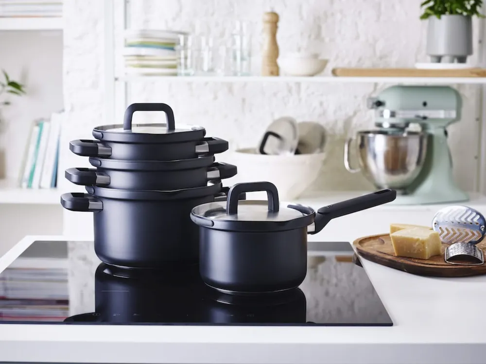 BK Pannenset Flow Cool Zwart 4-delig - RVS - Kookpan ø 16, 18, 20 cm & Steelpan ø 16 cm