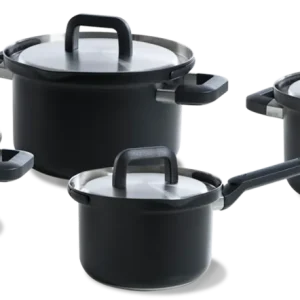 BK Pannenset Flow Cool Zwart 4-delig - RVS - Kookpan ø 16, 18, 20 cm & Steelpan ø 16 cm