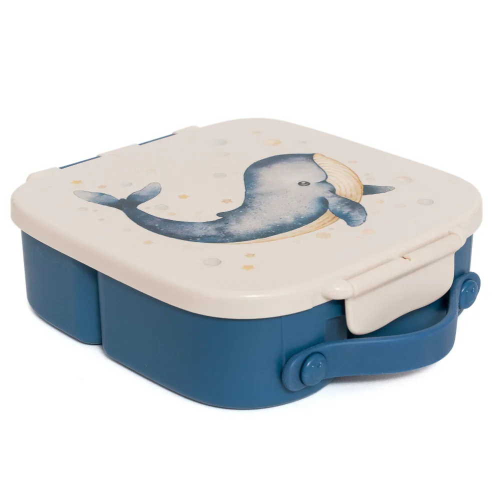 Petit Monkey Bentobox Whale Back to School - Blauw/Wit