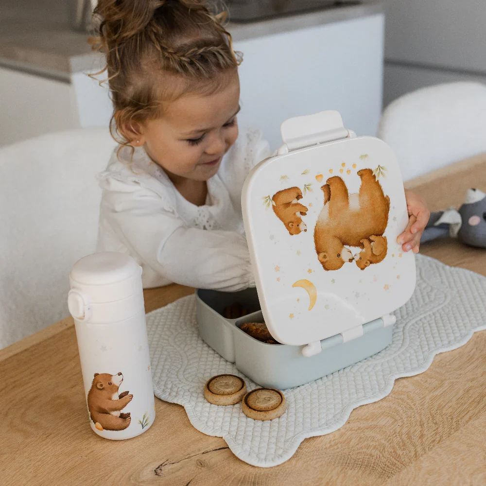 Petit Monkey Thermo Drinkfles Bears and Stars Back to School - Wit