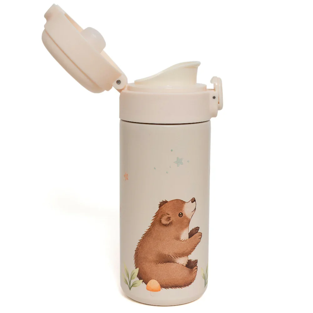Petit Monkey Thermo Drinkfles Bears and Stars Back to School - Wit