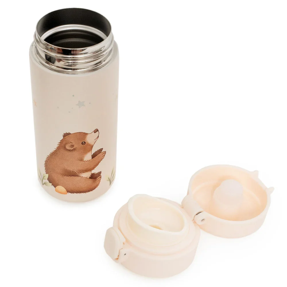 Petit Monkey Thermo Drinkfles Bears and Stars Back to School - Wit