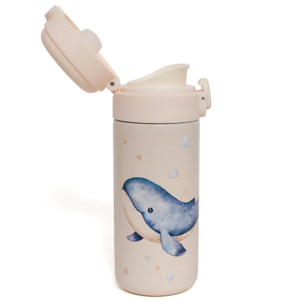 Petit Monkey Thermo Drinkfles Whale Back to School - Wit