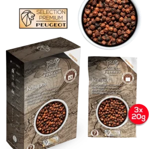 Peugeot doos met 3 zakjes Kampot rode peper 60g (3x20g)