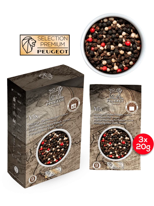 Peugeot doos met 3 zakjes peper Vleesmix 60g (3x20g)