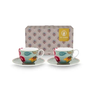 Pip Studio Kop en Schotel - Blooming Tales - Blauw - 300ml - Set van 2