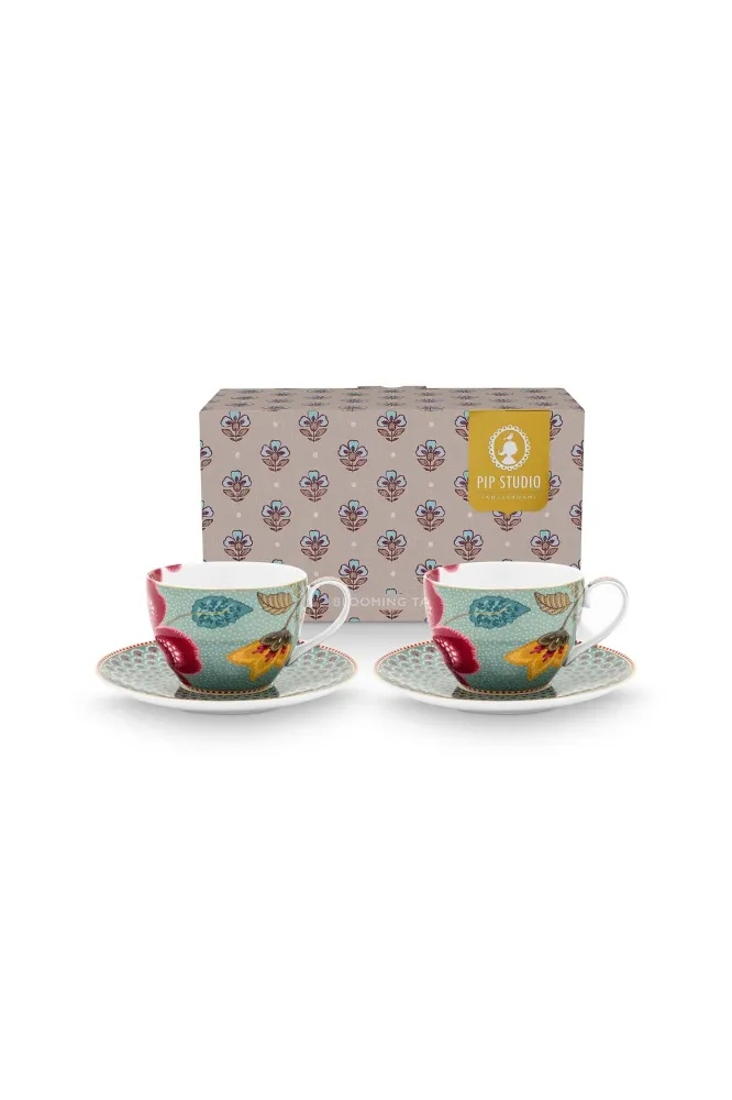 Pip Studio Kop en Schotel - Blooming Tales - Blauw - 300ml - Set van 2