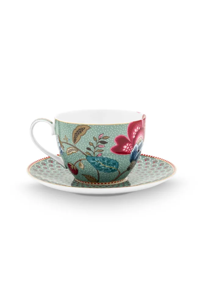 Pip Studio Kop en Schotel - Blooming Tales - Blauw - 300ml - Set van 2