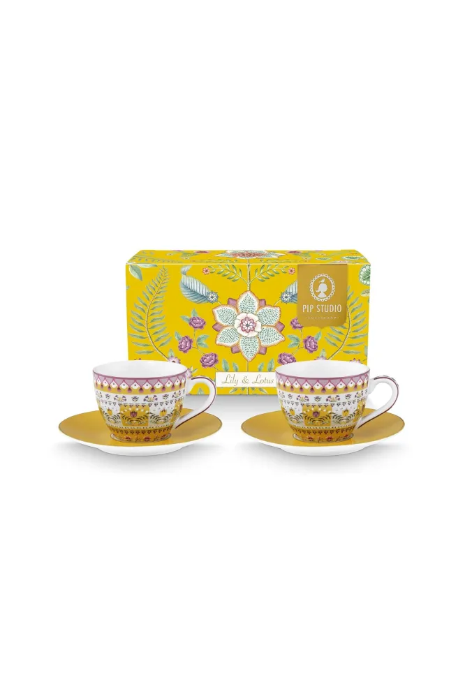 Pip Studio Kop en Schotel - Lily&Lotus - Geel - 120ml - Set van 2
