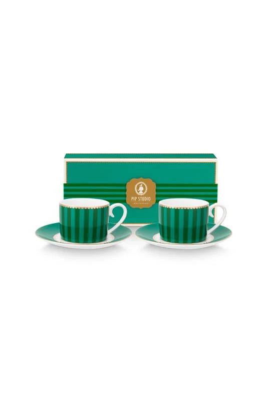 Pip Studio Kop en Schotel - Love Birds - Groen - 100ml - Set van 2