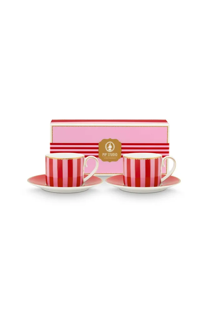 Pip Studio Kop en Schotel - Love Birds - Rood - 100ml - Set van 2