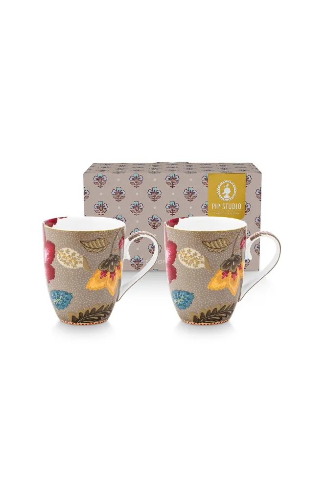 Pip Studio Mokken - Blooming Tales - Khaki - 365ml - Set van 2