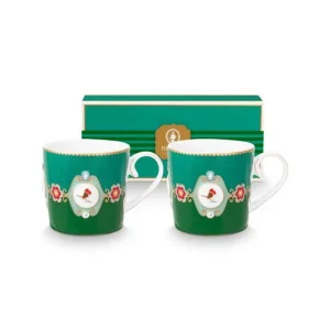 Pip Studio Mokken - Love Birds Medallion - Donkergroen - 190ml - Set van 2