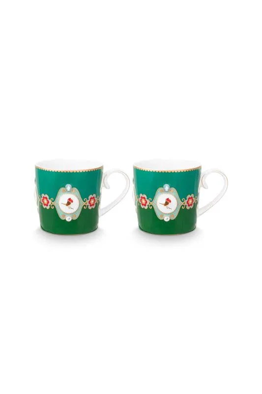 Pip Studio Mokken - Love Birds Medallion - Donkergroen - 190ml - Set van 2