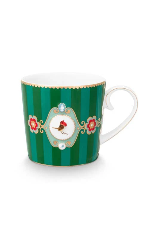 Pip Studio Mokken - Love Birds Medallion - Groen Gestreept - 190ml - Set van 2
