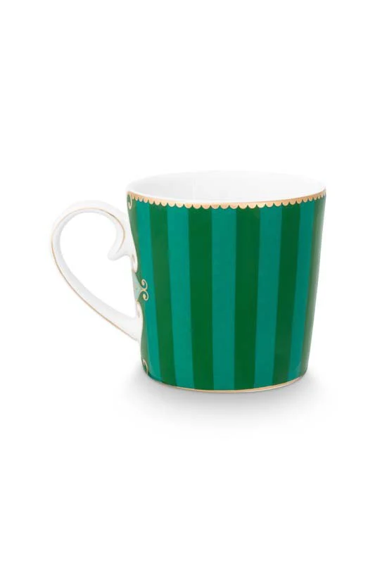 Pip Studio Mokken - Love Birds Medallion - Groen Gestreept - 190ml - Set van 2