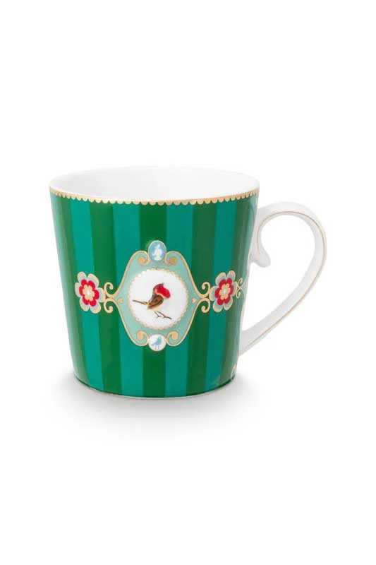 Pip Studio Mokken - Love Birds Medallion - Groen Gestreept - 300ml - Set van 2