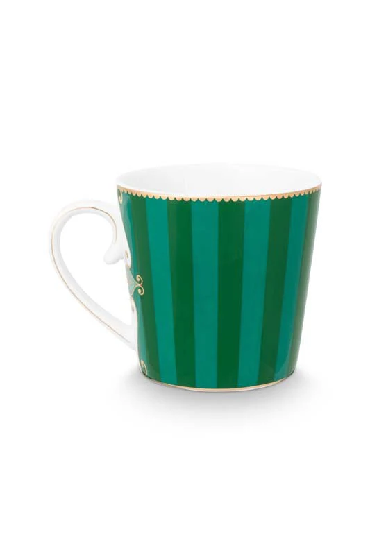 Pip Studio Mokken - Love Birds Medallion - Groen Gestreept - 300ml - Set van 2