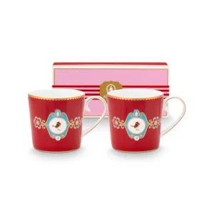 Pip Studio Mokken - Love Birds Medallion - Rood - 190ml - Set van 2