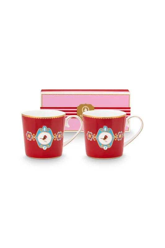 Pip Studio Mokken - Love Birds Medallion - Rood - 190ml - Set van 2