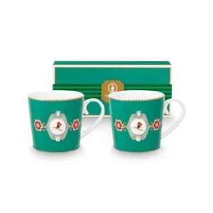 Pip Studio Mokken - Love Birds Medallion - Groen - 190ml - Set van 2