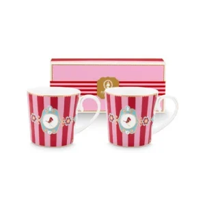 Pip Studio Mokken - Love Birds Medallion - Rood Gestreept - 190ml - Set van 2