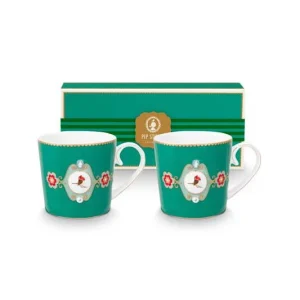 Pip Studio Mokken - Love Birds Medallion - Groen - 300ml - Set van 2