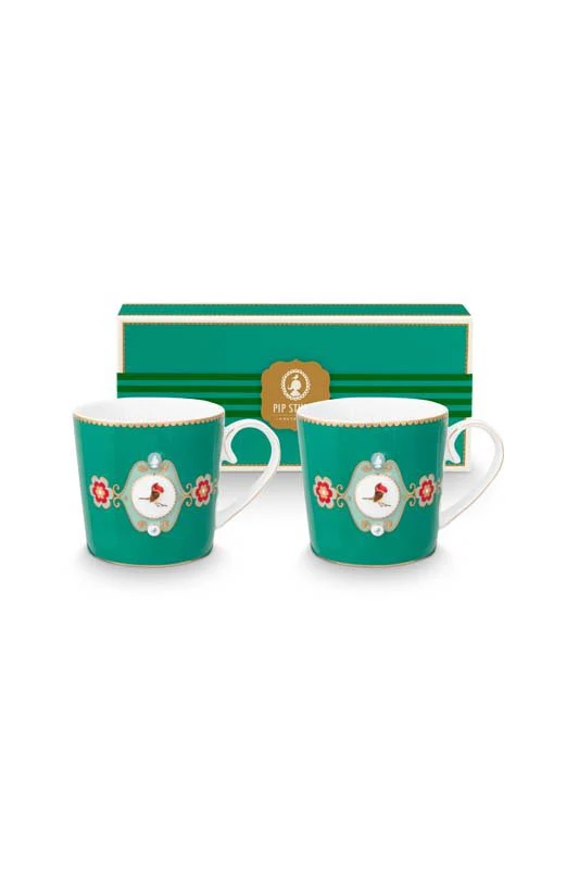 Pip Studio Mokken - Love Birds Medallion - Groen - 300ml - Set van 2