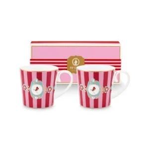 Pip Studio Mokken - Love Birds Medallion - Rood Gestreept- 300ml - Set van 2