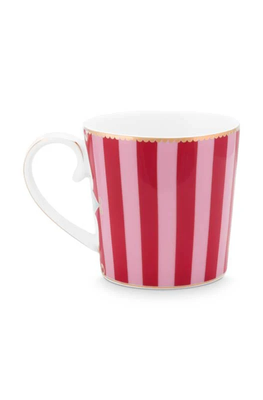 Pip Studio Mokken - Love Birds Medallion - Rood Gestreept- 300ml - Set van 2