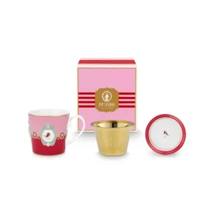 Pip Studio Theemok Set - Love Birds Medallion - Rood Roze - 300ml