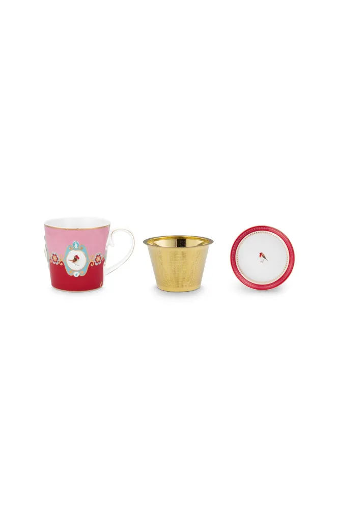 Pip Studio Theemok Set - Love Birds Medallion - Rood Roze - 300ml