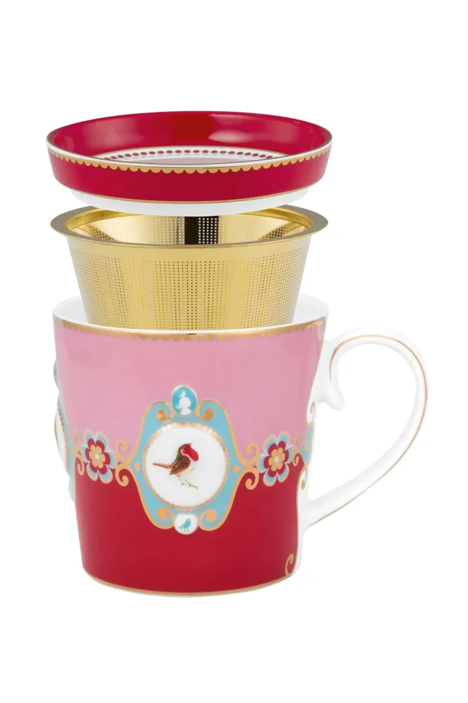 Pip Studio Theemok Set - Love Birds Medallion - Rood Roze - 300ml