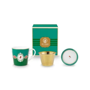 Pip Studio Theemok Set - Love Birds Medallion - Donkergroen - 300ml