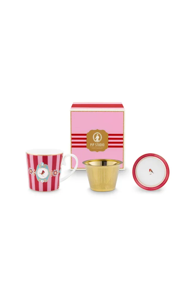 Pip Studio Theemok Set - Love Birds Medallion - Rood Roze - 300ml