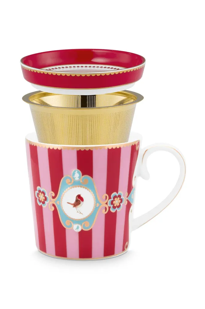 Pip Studio Theemok Set - Love Birds Medallion - Rood Roze - 300ml