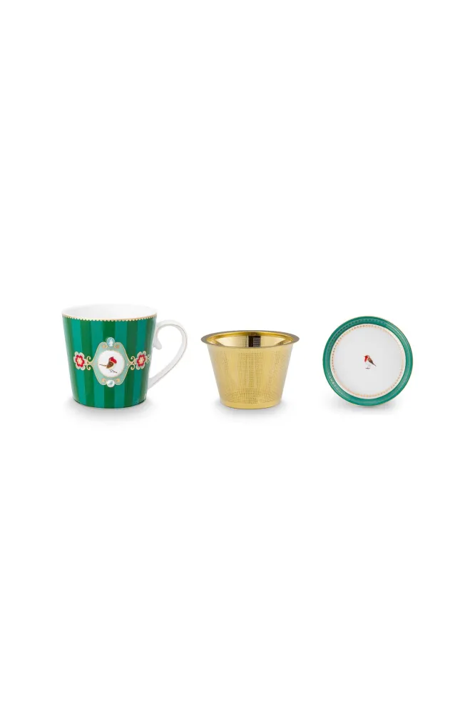Pip Studio Theemok Set - Love Birds Medallion - Donkergroen - 300ml