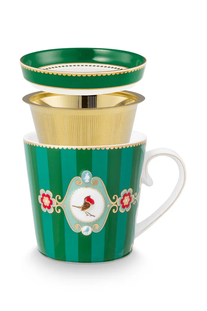 Pip Studio Theemok Set - Love Birds Medallion - Donkergroen - 300ml