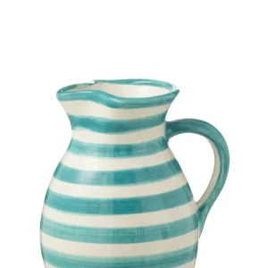 Pitcher Granada Strepen Keramiek Wit/Aqua Medium