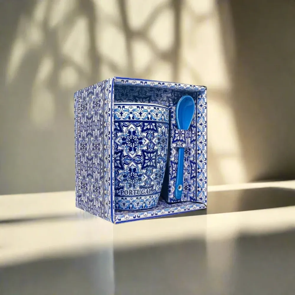 Portugese Blauwe Tegels Mok, Ideaal voor Koffie Versiering, Aangepaste Geschenkdoos
